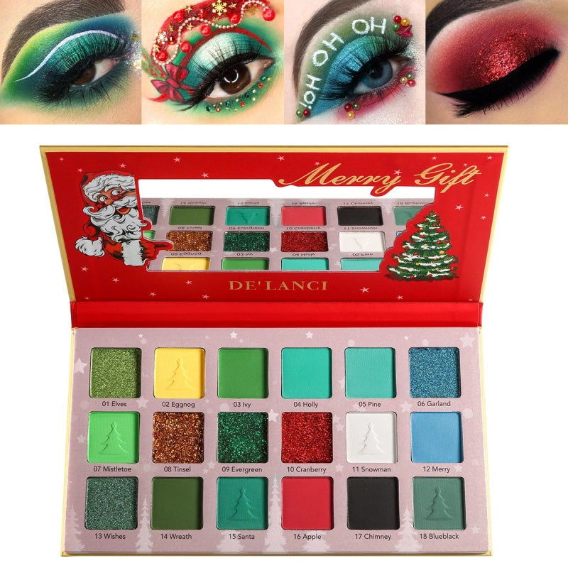 De'Lanci Merry Gift Green Makeup Palette 18 Colors Eyeshadow 27g