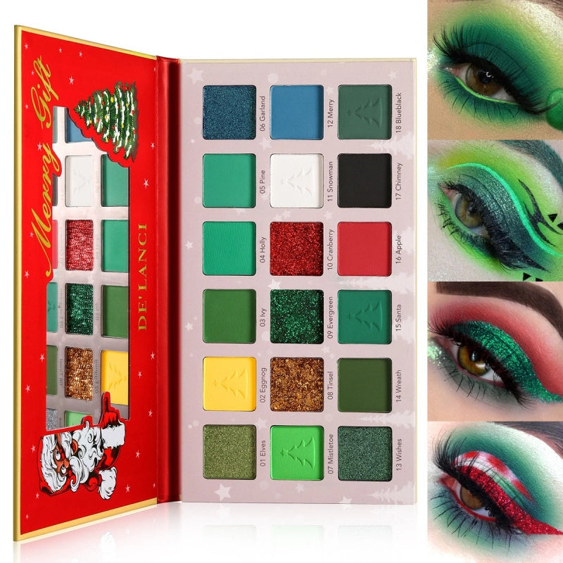De'Lanci Merry Gift Green Makeup Palette 18 Colors Eyeshadow 27g