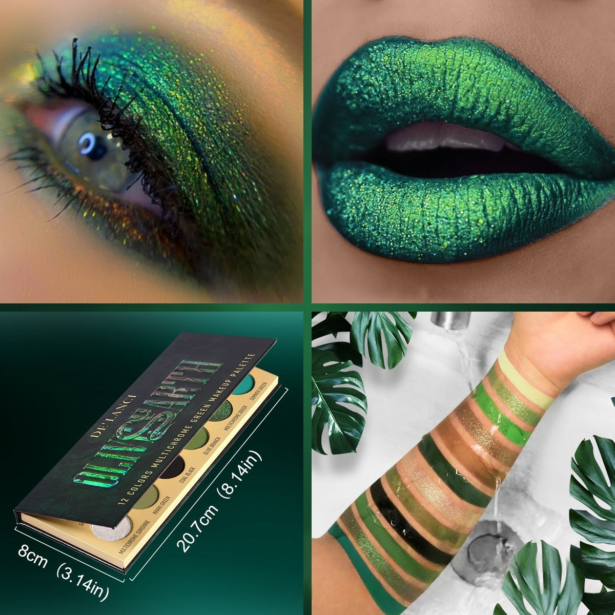 Avocado Green Eyeshadow Palette DE'LANCI 15 Color Bright Eye Shadow Halloween Makeup Pallete Matte Shimmer Glitter Highly Pigmented Vegan Eye Shadow Powder Long Lasting Cosmetic