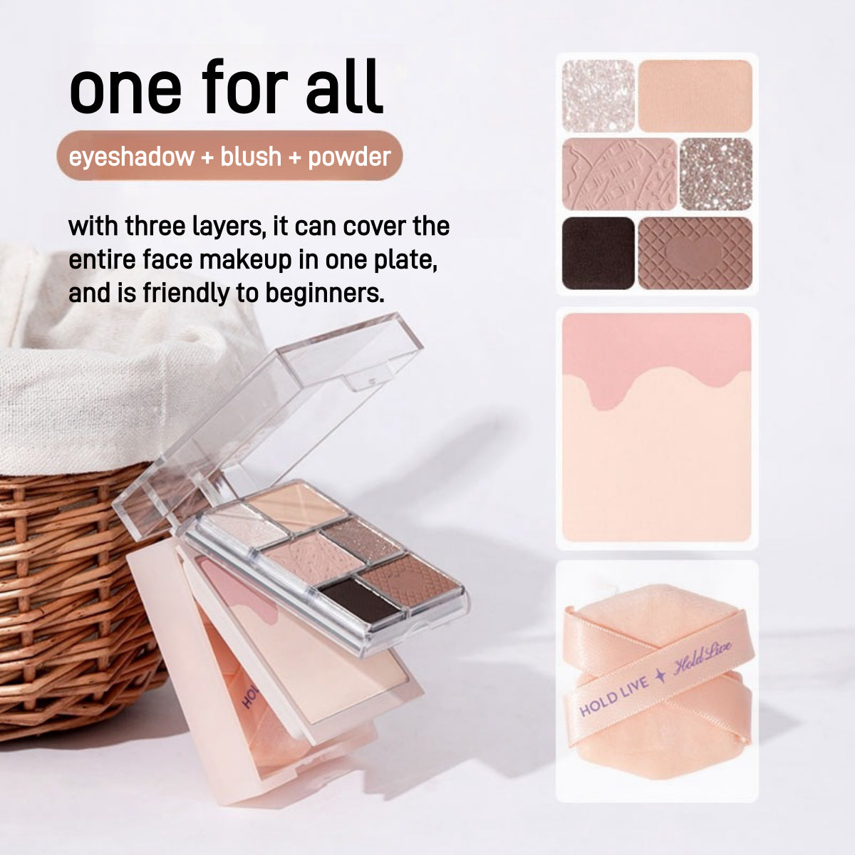 HOLD LIVE 3 in 1 Face Palette Powder Blusher Eyeshadow HL756