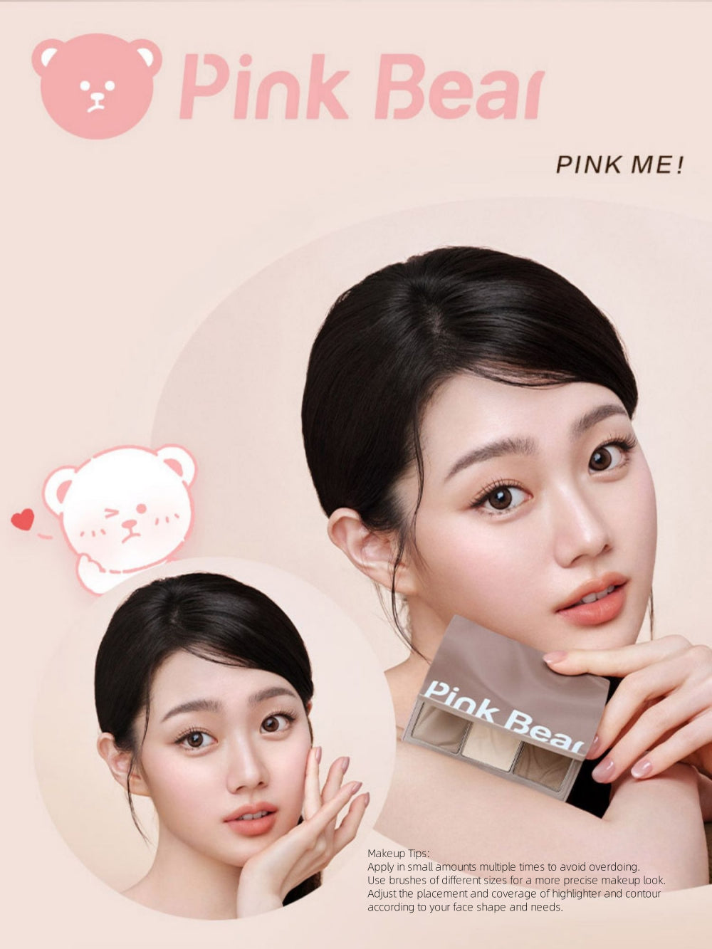 Palette de poudre contouring pratique Pink Bear 10 g