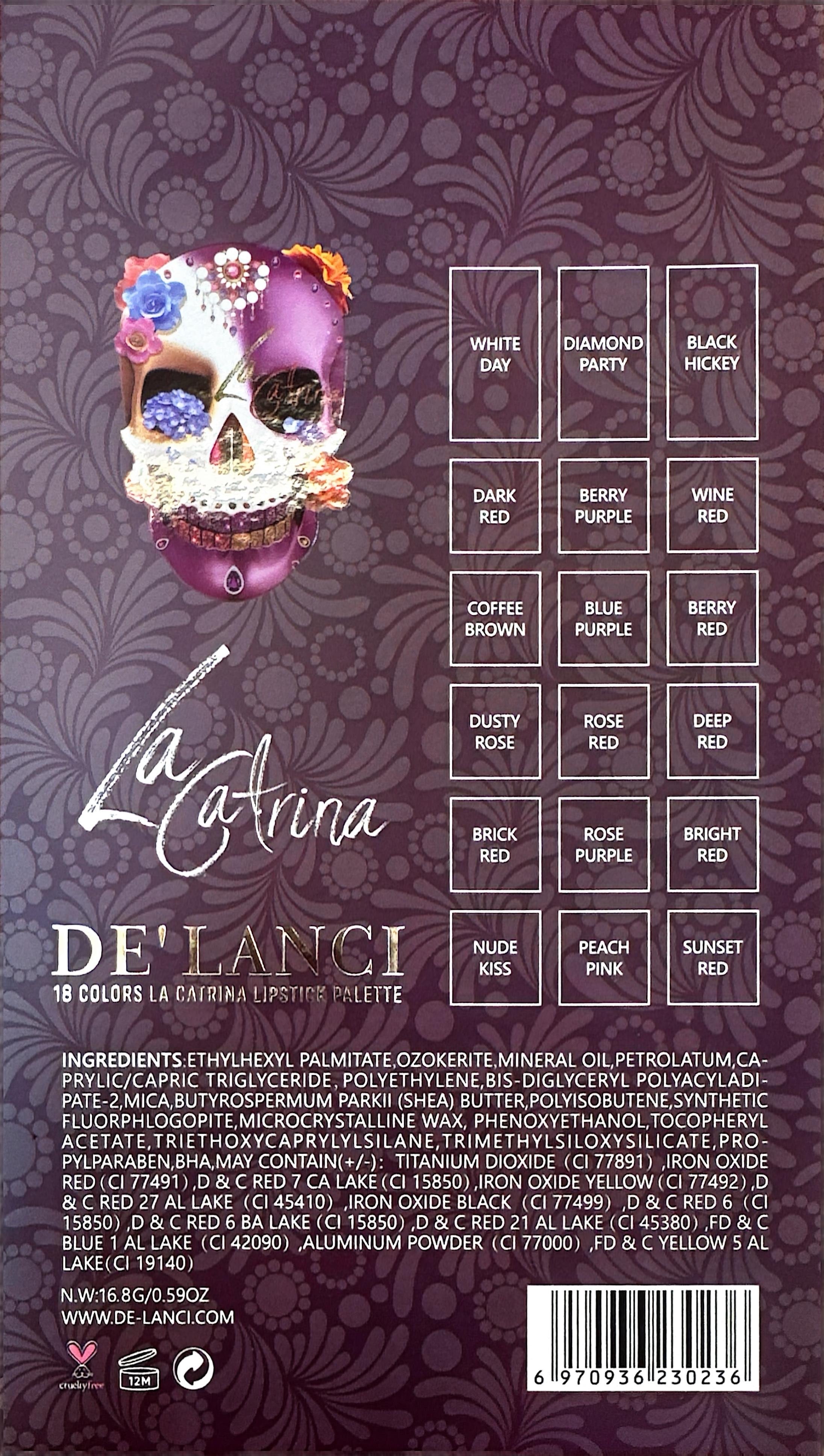 DE'LANCI 18 色卡特里娜唇膏调色板 16.8 克