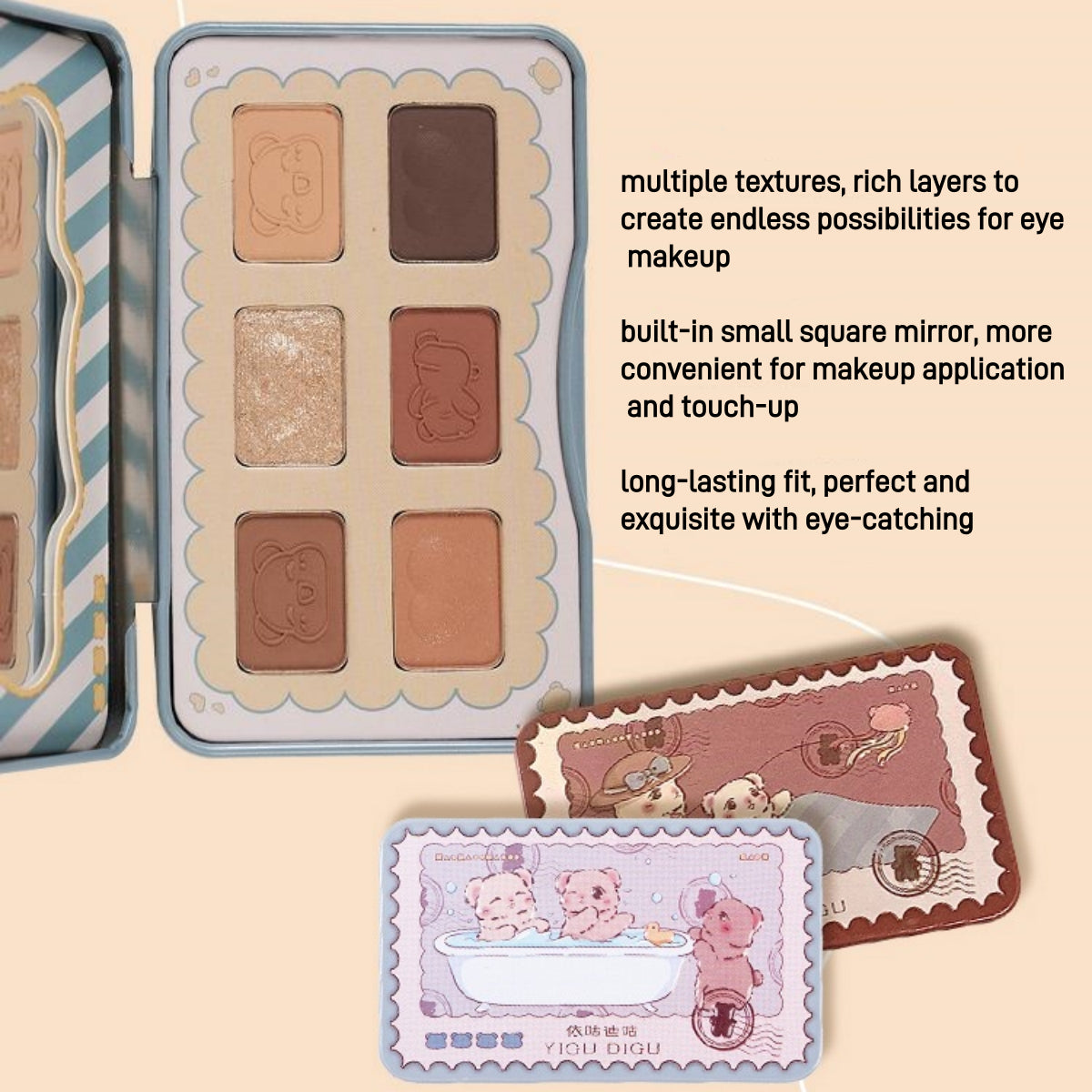 YIGUDIGU Candy Box Postcard 6 Colors Eyeshadow Palette YGDG011