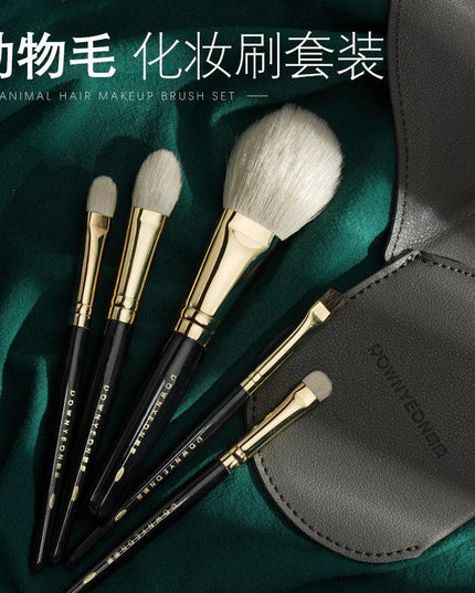 Rownyeon Portable Wool Makeup Brush 5-in-Set Black RY001 - Chic Decent