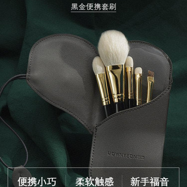 Rownyeon Portable Wool Makeup Brush 5-in-Set Black RY001 - Chic Decent