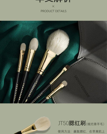 Rownyeon Portable Wool Makeup Brush 5-in-Set Black RY001 - Chic Decent